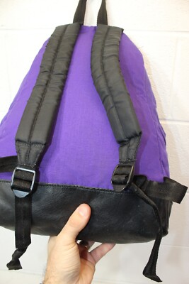 Vintage Eastpak PURPLE Canvas Backpack USA Leather Bottom