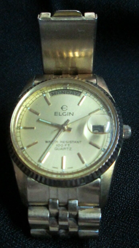 Fecha, día, 100 pies "Elgin" para hombre Correa y reloj impermeable con acabado dorado - Imagen 2 de 5