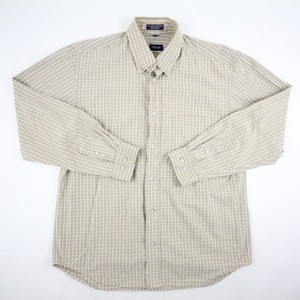 Izod-Men-039-s-Dress-Shirt-Size-M-Beige-Plaid-Long-Sleeve-Cotton-Regular-Fit