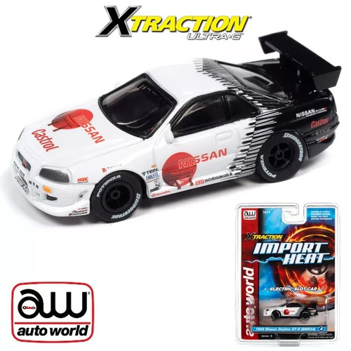 Auto World Import Heat 1999 Nissan Skyline GT-R White/Black HO Scale Slot Car
