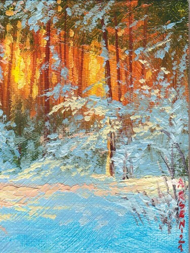 Oil Painting Handmade Arseni ~ SOFT SNOW 6" X 4" NO FRAME USA - Picture 7 of 11