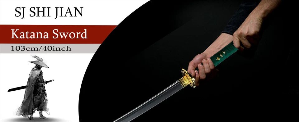 Espada Katana Samurai Japonesa Sakura Samurai Verde Full Tang Afilada Acero al Carbono Hecha a Mano Foto 3 de 4