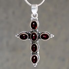 Mozambique Garnet Gemstone Pendant 925 Sterling Silver Handmade Jewelry Cross