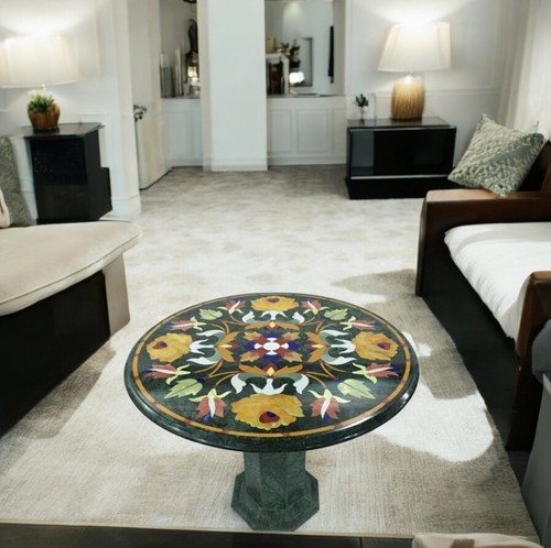 30" Green Marble Multi-Stone Coffee Table Unique Handcrafted Furniture for Home - Picture 1 of 6