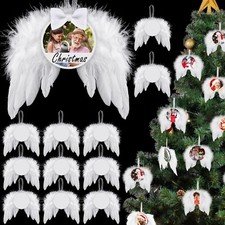 Christmas Sublimation Ornament Blank Decor White Angel Wings DIY Xmas Ornamen...