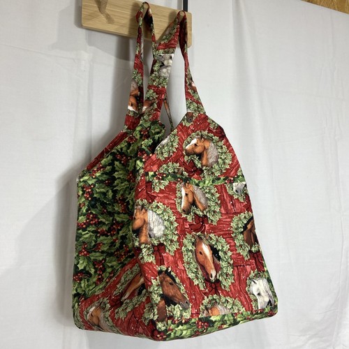 Weihnachtspferd Vintage gesteppte Falttasche Innen-/Außentaschen Western NEU