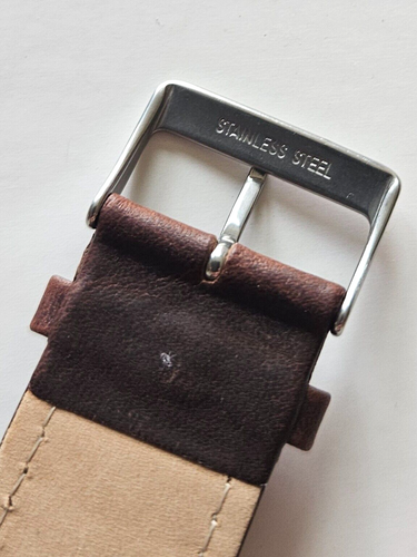 24mm - Dark Brown / White Stitches Leather Watch Band - ( Silver Buckle ) - Picture 3 of 3