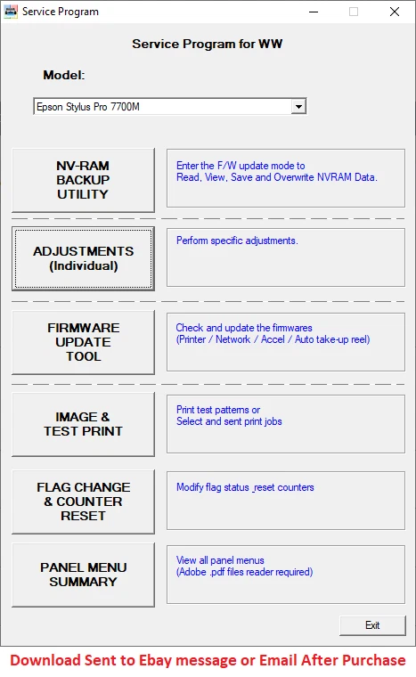 Epson Serviceprogramm Stylus Pro 7700 7700M WT7900 7890 7900 9700 9890 9900
