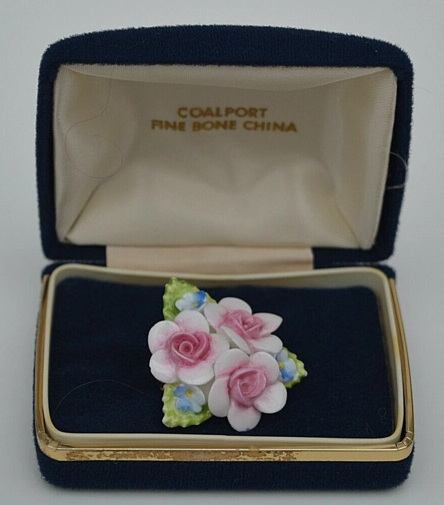 VINTAGE COALPORT FINE BONE CHINA BROOCH BEAUTIFUL CONDITION ORIGINAL BOX