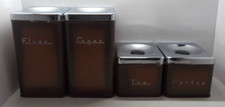 Vintage Metal Canister Set Brown with Chrome Top Flour Sugar Coffee Tea Set of 4