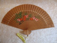 Vintage Pierced and Hand Painted Wooden Ladies Folding Fan