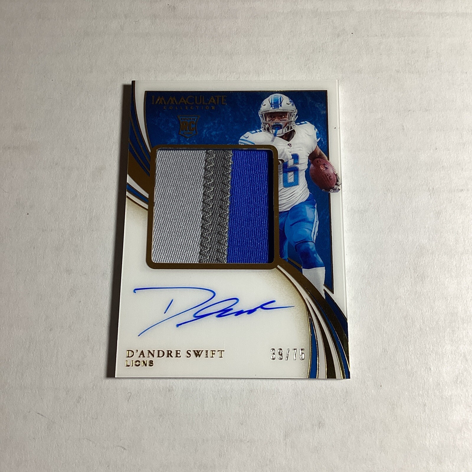 2020 Immaculate D’andre Swift Rookie RPA 3 Color Premium Patch Auto /75 Lions