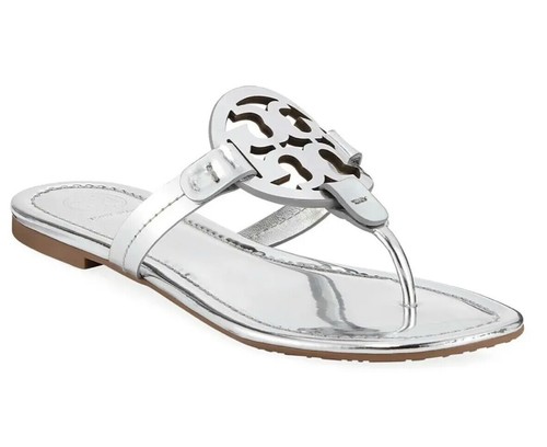 TORY BURCH MILLER SANDALE FLIP FLOP SILBER LACKLEDER GRÖSSE 7,5 - Bild 1 von 10