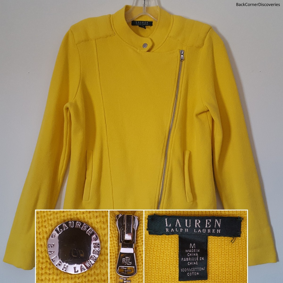 Lauren Ralph Lauren Women's M Yellow Cotton Moto Jacket. Full