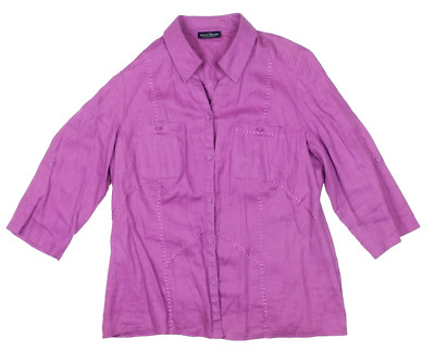 SIXTH SENSE C&A Hemd-Bluse Damen 42 Lila 100% Leinen 1/2-Ärmel Nähte Shirt