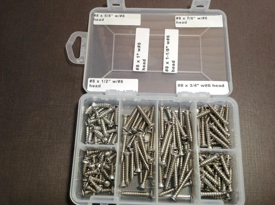 250 piezas GM #8 con #6 Phillips cabeza ovalada acero inoxidable decoración moldura tornillos surtido Foto 2 de 4