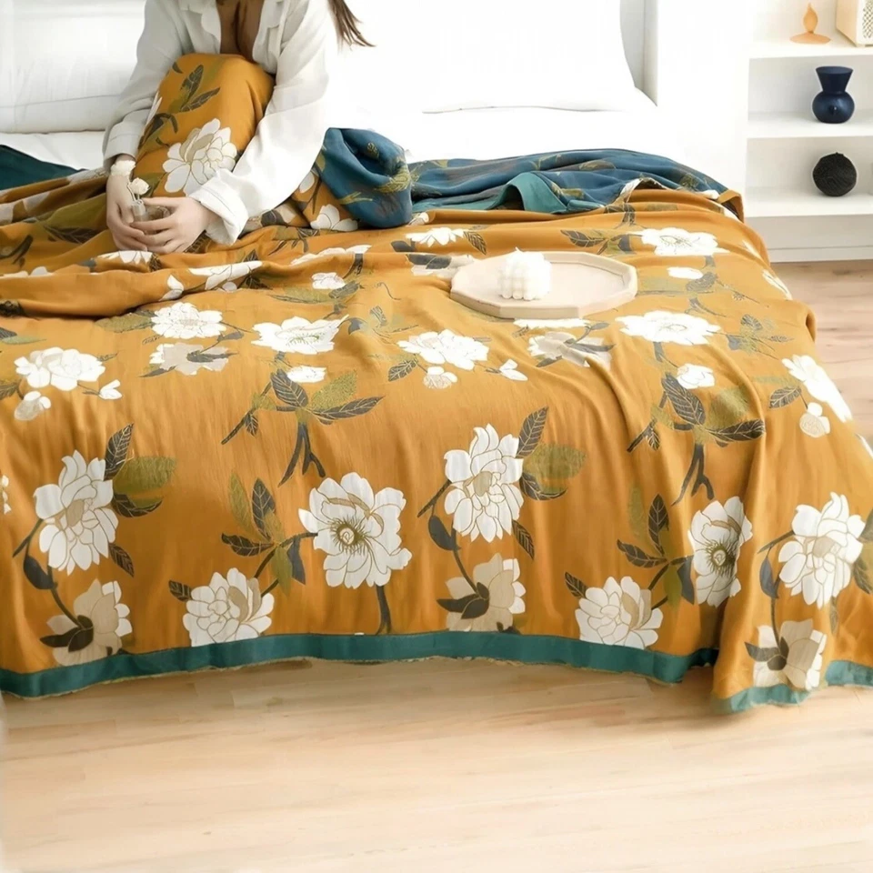 NEW Anthropologie Boho Orange Teal Floral Queen Blanket Bedspread Quilt 80 x 90 - Image 2 of 4