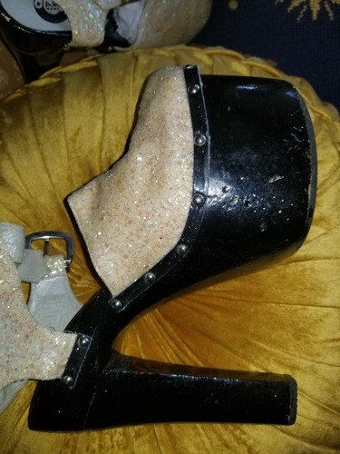 Scarpe donna vintage anni 70 GAMMINA discoteca glitter legno plateau Italia 7,5 8 38 - Foto 4 di 22