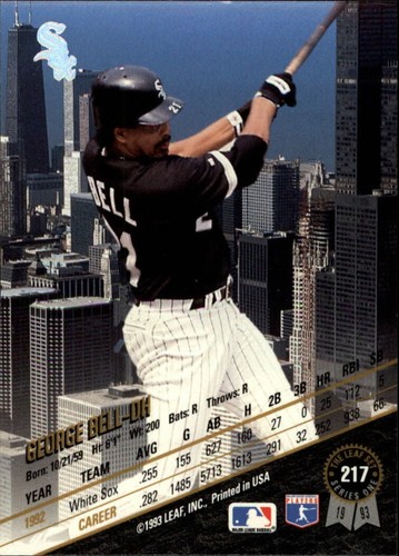 1993 Leaf George Bell # 217 Chicago White Sox Baseball Card MINT condition - Picture 2 of 2