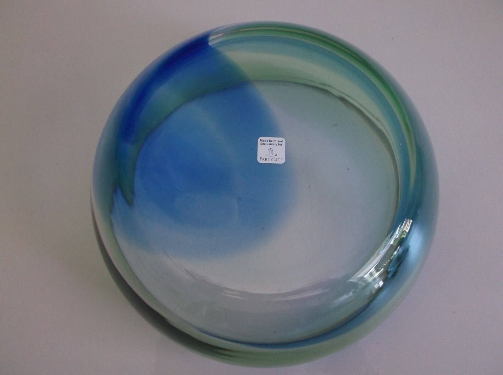PartyLite Spring Art Multi Tealight Candle Holder Blue & Green Glass Bowl P92079