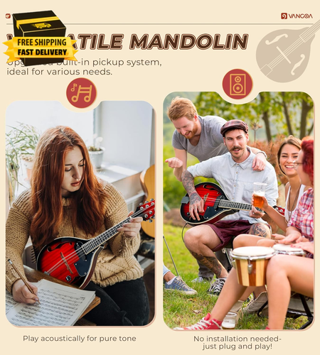 Mandolin Musical Instrument a Style Acoustic Electric, 8 Strings Mahogany for B - Picture 4 of 8