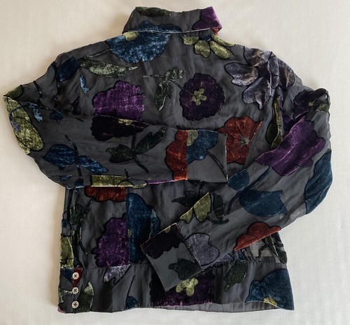 JESIRE DAMEN GR. 10 BLUSE VINTAGE HEMD SEIDENMISCHUNG SCHWARZ BUNT VELOUR SELTEN - Bild 2 von 9