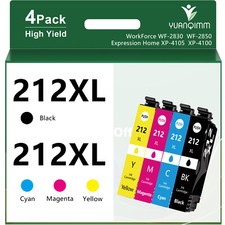 4PK 212XL T212XL Ink Cartridges For Epson WorkForce WF-2830 WF2850 XP-4100 4105
