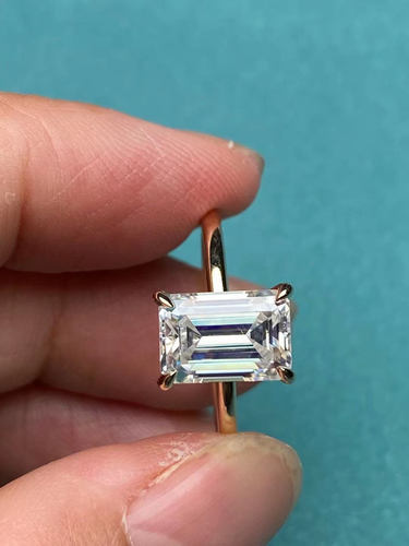 3.00 Ct Emerald Cut Moissanite Solitaire Engagement Ring 14k Yellow Gold Plated - Picture 2 of 10