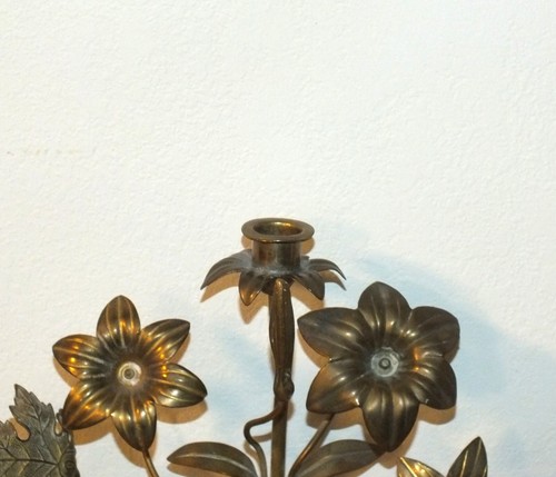 Antiker alter französischer religiöser Kirchenleuchter Messing Kerzenständer Blumen floral - Bild 2 von 11