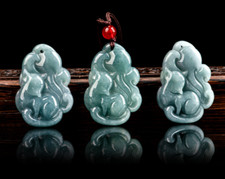 Certified Natural A Grade Jade Blue Water Hand carving Nine Tailed Fox Pendant