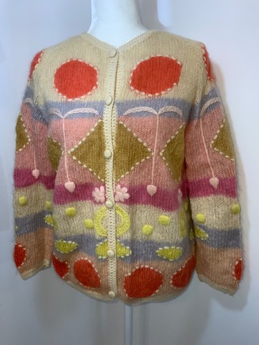 Vintage Neiman CynLes Mohair Wool Women's Sweater Medium Hong Kong Multi Lined - Picture 2 of 10