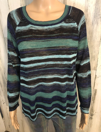 BCBGDrielle Sweater Sz L NWT $148 Striped Linen Blend Tunic Tissue Weight - Picture 2 of 13