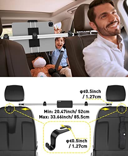 Car Tablet Holder Mount for iPad: Headrest Tablet Stand for Car Back Silver - Picture 6 of 7