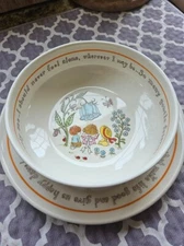Vintage 70's Lenox "Gentle Friends" Plate and Bowl Children's Set Kids Flowers