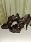 STUART WEITZMAN SANDALS PUMPS BROWN DOUBLE BUCKLES STRAPS LEATHER SIZE 8M