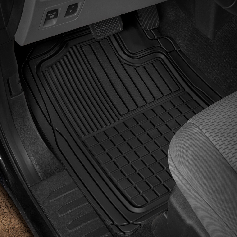 Caterpillar® Car Floor Mats Black All Weather 3D Rubber 2 PC for Car