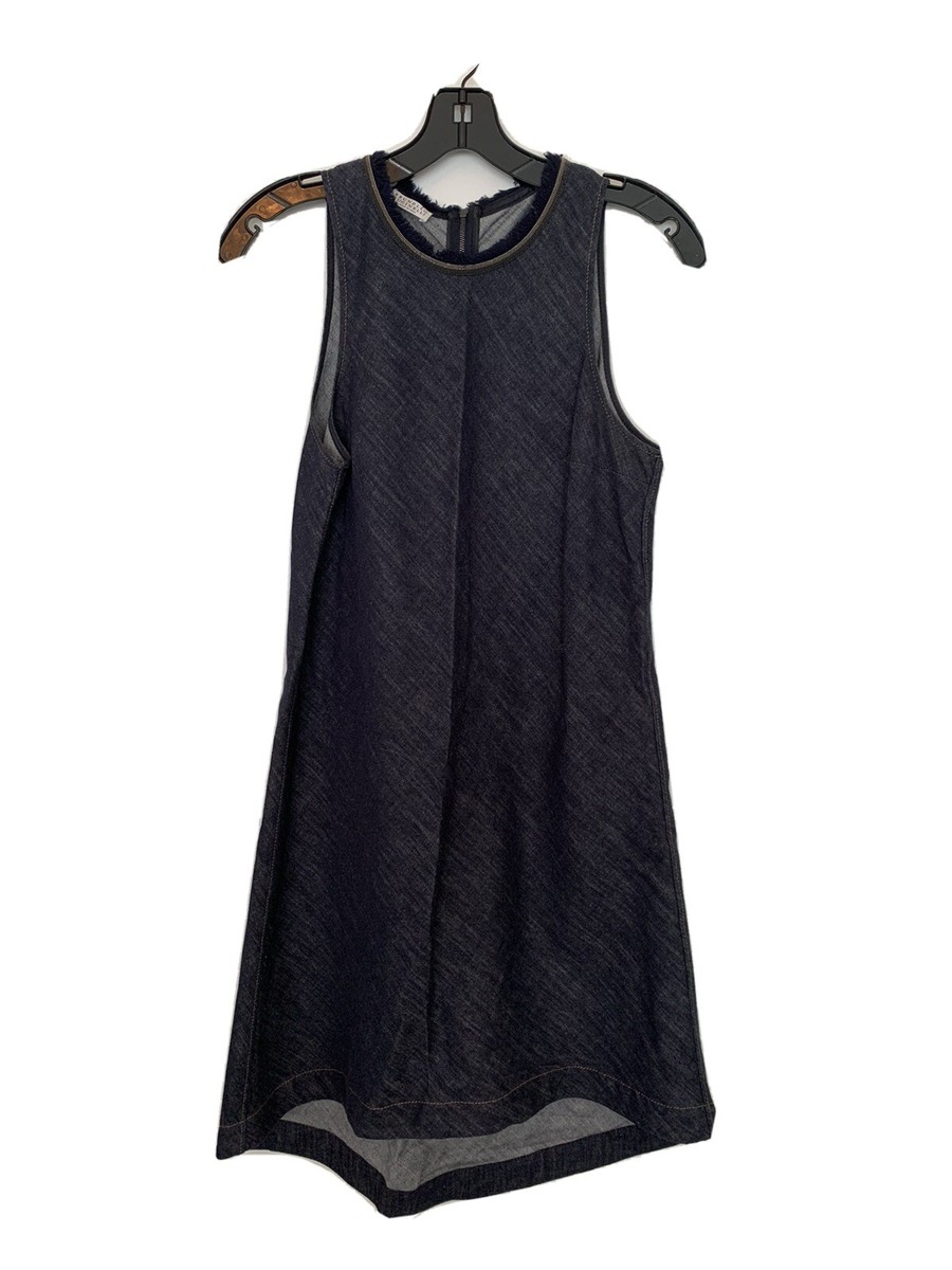 brunello cucinelli denim dress Brunello Cucinelli, Cotton denim-effect twill t-shirt dress with precious collar, Blue, XXS