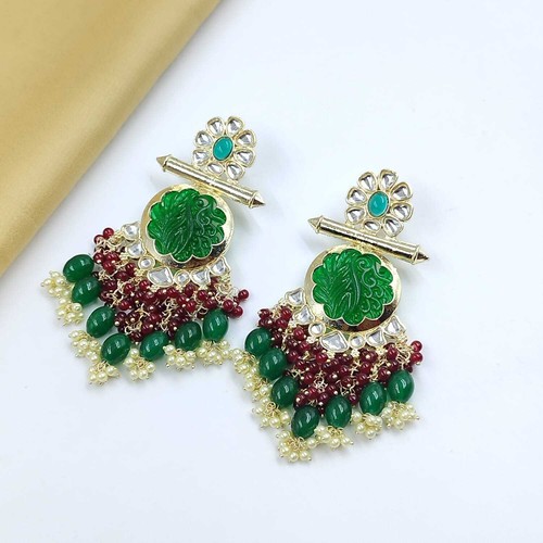 Indian Bollywood Ethnic Gold Plated Kundan Pearl Light Bridal Earring JewelrySet - Picture 5 of 6