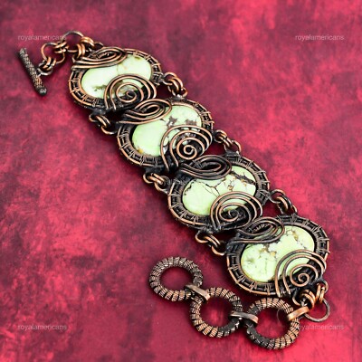 Easter Deal Lemon Chrysoprase Stone Copper Christmas Wire Wrapped Chain Bracelet