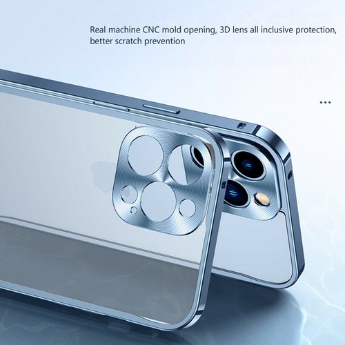 For iPhone 14 13 12 11 Pro Aluminum Metal Bumper Frame Matte Clear Back Case - Picture 4 of 9
