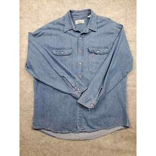 Vintage 90s Roebucks XL Blue Denim Shirt Long Sleeve Button Up Outdoors