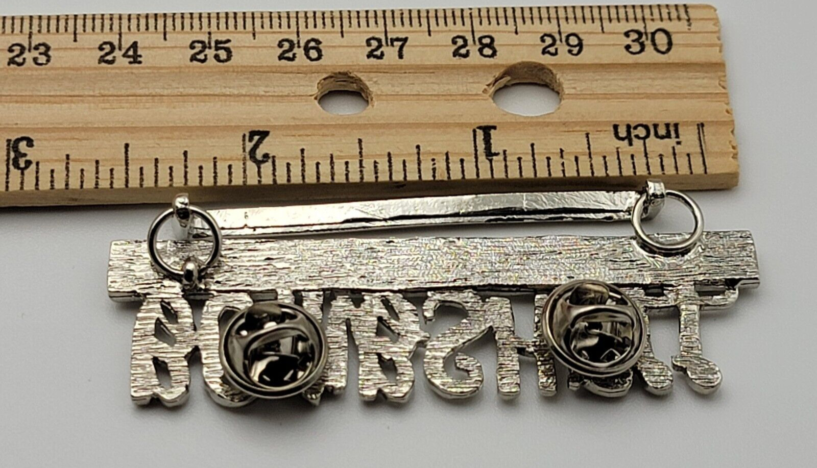 Spell Out BOMBSHELL Rhinestone Brooch Silver Tone… - image 4