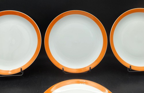 4 ASSIETTES RONDES VINTAGE PORCELAINE SCHÖNWALD BLANCHES & ORANGE XXème D 21,5 - Imagen 4 de 5