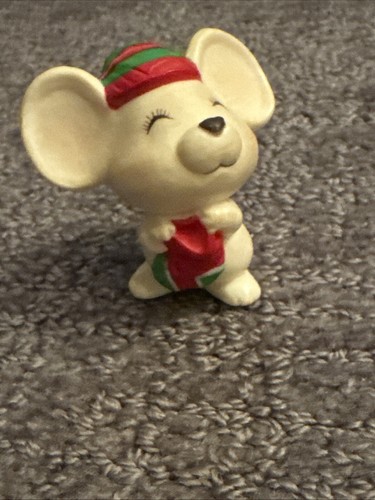 Vintage 1979 Hallmark Weihnachten Mini Miniatur Maus mit rot & grün Harz Kappe - Bild 2 von 8