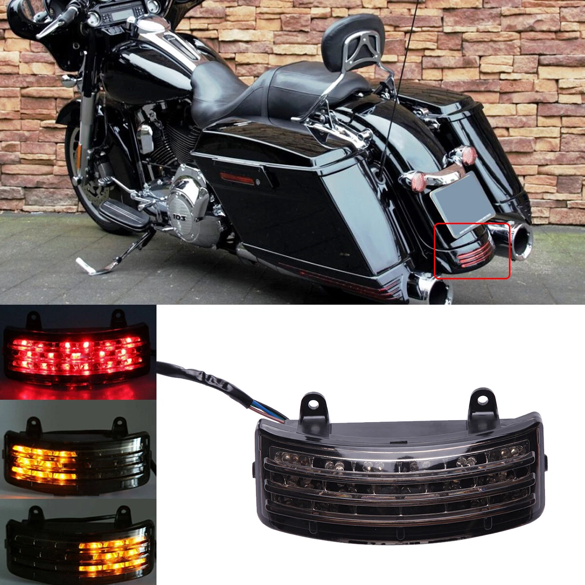 Smoke LED Tri-Bar Turn Signal Tail Brake Light For Harley Road Street Glide FLTR