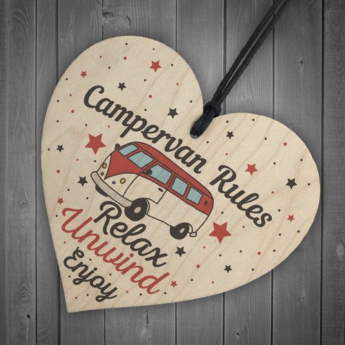 Hanging Funny Campervan Rules Heart Plaque Welcome Sign Retirement Friend Gift - Picture 6 of 8
