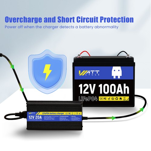 WattCycle 20A Battery Charger Fast Charging for 14.6V Lithium LiFePO4 Batteries - Picture 4 of 7