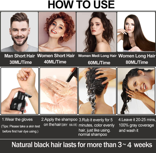 Hair Dye Shampoo 3 in 1 for Gray Hair Coverage, 500ML Instant Hair Color Shampoo - Picture 5 of 7