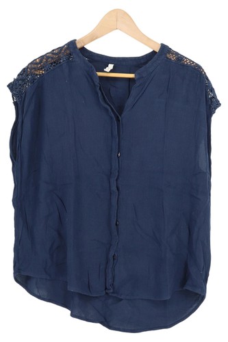 PEPE JEANS Bluse Damen Gr. L Blau Kurzarm Casual Spitze