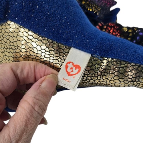 Ty Beanie Boo Saffire Drache Plüschtier Stofftier Glitzer blau goldene Flügel 9 Zoll - Bild 8 von 8